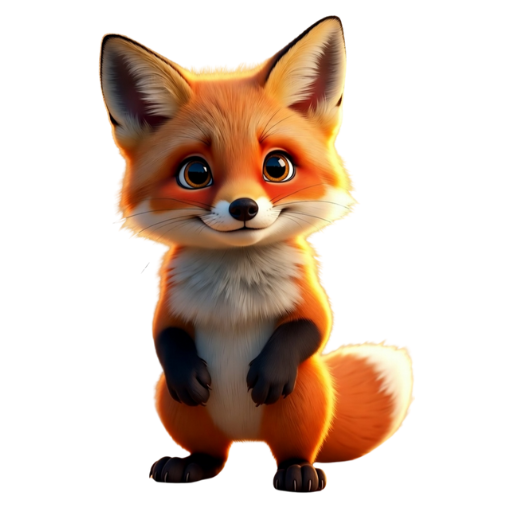 Een vriendelijke 3D-vos die glimlacht en kinderen verwelkomt